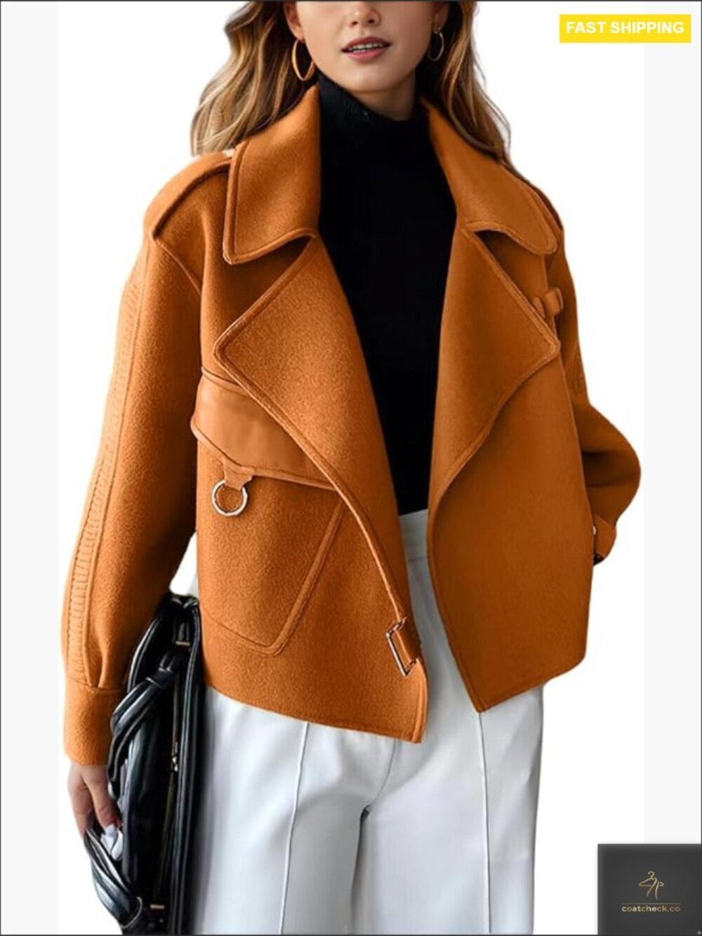 Wool Blend Blazer Jacket Open Front Loose Fit Business Casual Chic Trench Coat